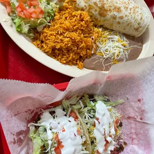 two burritos and a side of rice