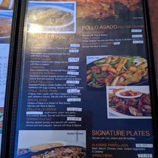 Traditional &amp; Signature menu.