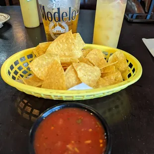 Complimentary chips &amp; salsa, Modelo for $4.56 and Screwdriver for $10.