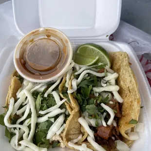 My dream street tacos - chicken and carnitas.