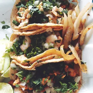 Chicken, Shrimp, and Al Pastor Tacos