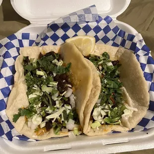 2 tacos with fresh tortillas