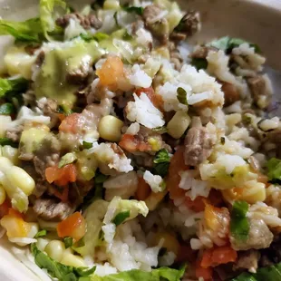 Mixing the burrito bowl