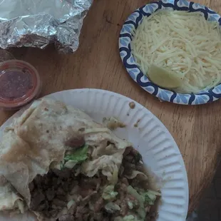 Wet soupy super burrito and queso and the salsa from order of chips and salsa