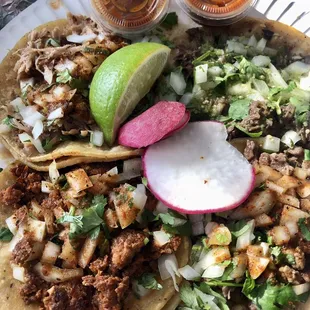 Carnitas, cabeza, asada, chorizo tacos