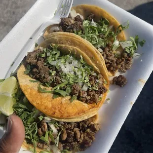 Steak tacos with onions and cilantro