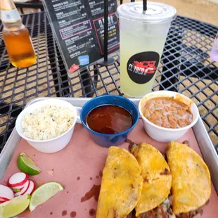 Quesabirria plate and agua fresca (cucumber and lemon)