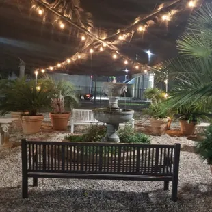 Outdoor seating area at food truck park