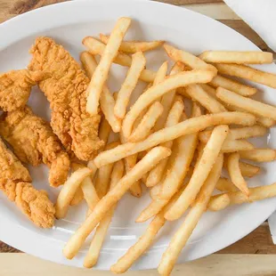 a plate of fried chicken and french fries