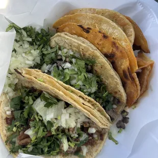 Carnitas, Asada and Pollo tacos.