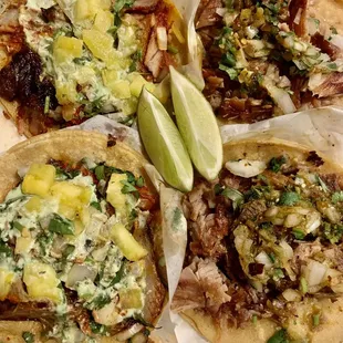 Tacos Al Pastor and Carnitas tacos
