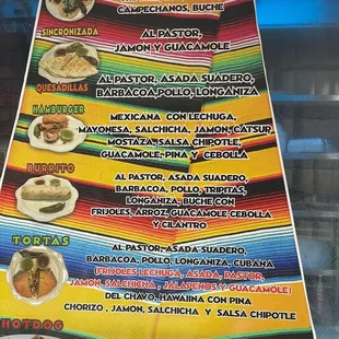 a mexican food menu