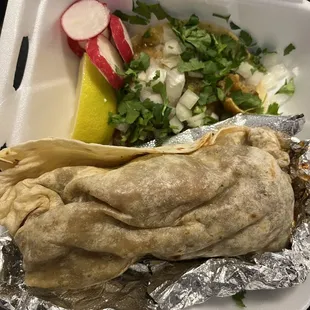 Combo 2   Dos  Al pastor burrito and chicharon taco