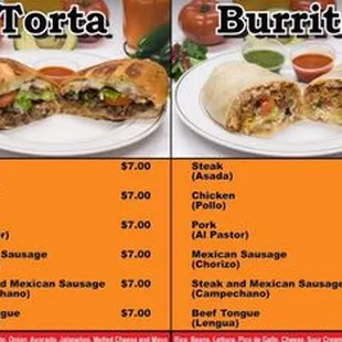 menu, burritos and wraps