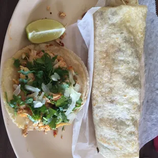 Chicken taco and asada burrito