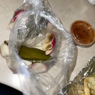 The rábanos they gave me.... AND the burrito had a lot of chewy meat pieces.