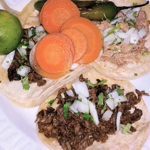 2 carne asada and carnitas taco, 4/5