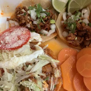 2 spicy pork taco and chicken sopes. Eat the carrots on taco and sopes ... they are a nice addition.