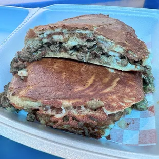 Torta (grilled cheese on both sides, choice of meat, onions, cilantro, sauce and sour cream)