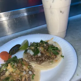 2 Asada tacos Horchata