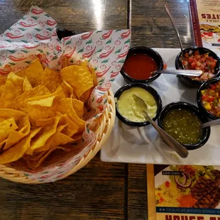 Chips with 5 different salsas