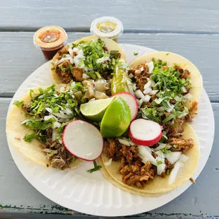 Al pastor and Carnitas Tacos