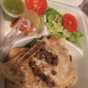 Fajita quesadilla. Had seared onions mixed it. (Thumbs up IMO for that!)