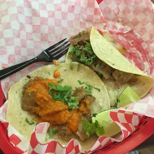 Amazing tripe tacos bathed in habanero salsa