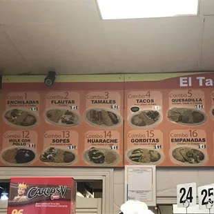 a menu on the wall