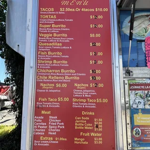 a menu on a food truck