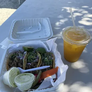3 tacos $10. Look at the details, fresh grilled chilies, spicy salsa, lime and pickled carrots.