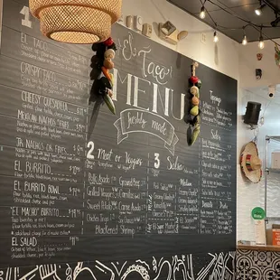 a menu on a blackboard