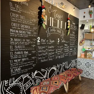 a menu on a blackboard wall