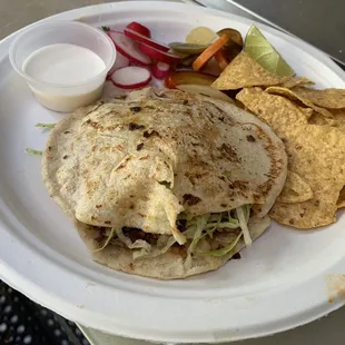 Gordita Asada with chorizo( campechana). All fresh with Handmade tortillas.