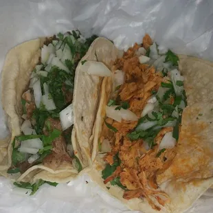 Shredded beef and shredded chicken taco