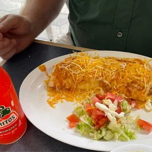 Wet burrito and Spanish soda