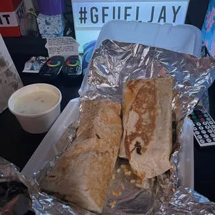 two burritos in foil