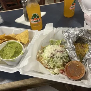 Chips and guac tostada of chicken and taco here