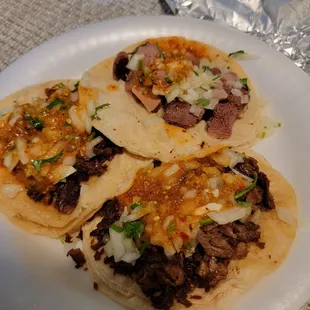 Asada taco and lengua taco
