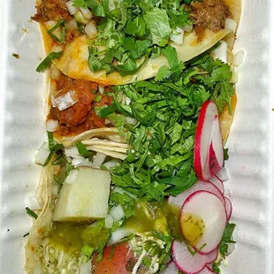 Variety of delicious street tacos