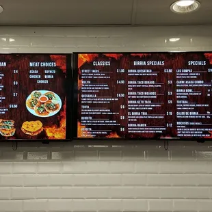 a menu on a wall