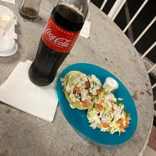 2 fried shrimp tacos with pico de gallo, cabbage, and sour cream