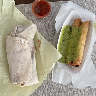 a burrito and a side of guacamole
