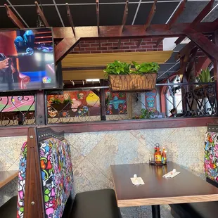 a television in a mexican restaurant