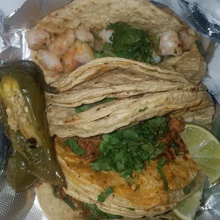 Shrimp and chorizo tacos