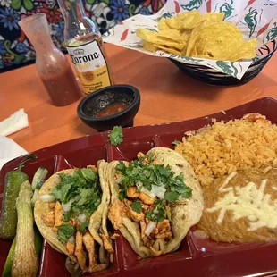 Twp chicken street tacos lunch.