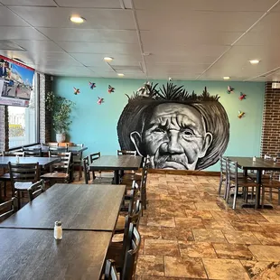 Main dining area with new cool mural painting.