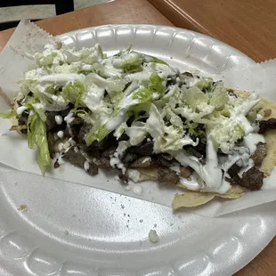 Huarache with carne asada