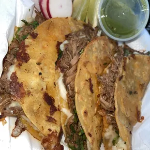 Three quesabirria tacos (birria + cheese) and a side of consomé was included. Soooooo good!!
