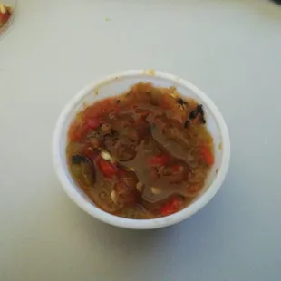 Red sauce... Not quite as hot as the green. But HOT!!